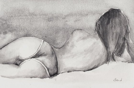 'Lazing Around'; Original watercolour erotic painting.