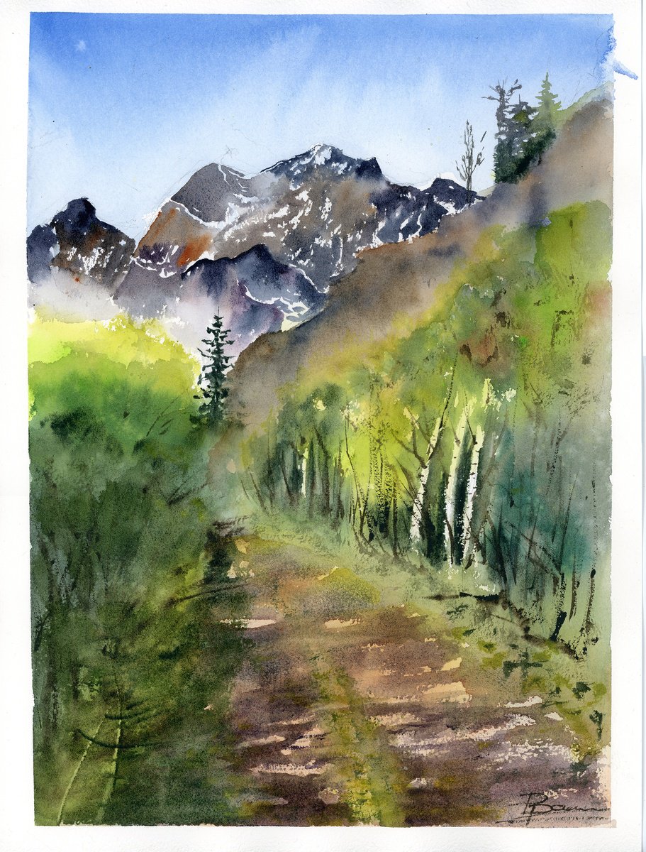 Impressionistic Watercolour , Mountain Path In Morning By Olga Tchefranov (Shefranov), 11 X 15, Artwork For Sale On Artfinder