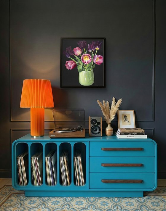 Velvet tulips in vase