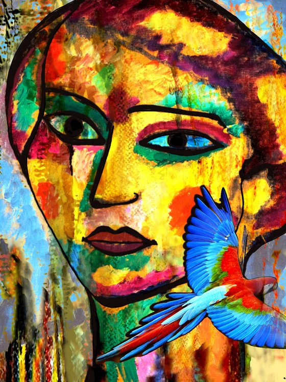 Mexican Woman with Blue Bird