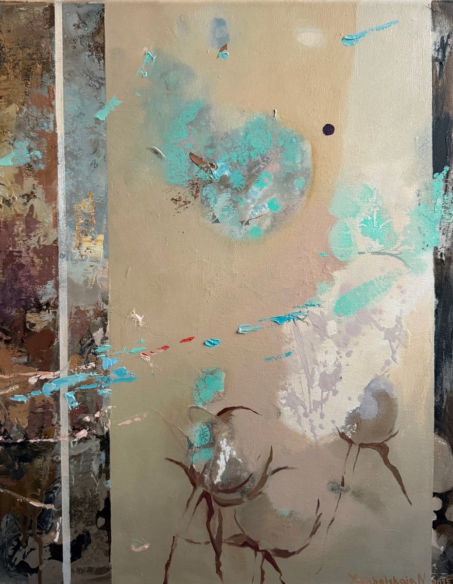 Abstract Botanical Oil Painting By Natalia Yampolskaia, 16 X 20", Spring Is Coming 3, Original Artwork