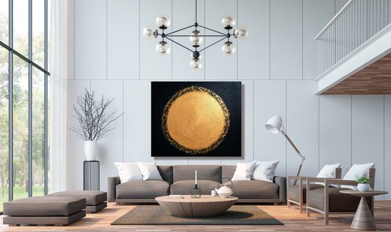 The Light Inside of Me - XL Large, Textured abstract art – Expressions of energy and light - Black & Gold Art. READY TO HANG!