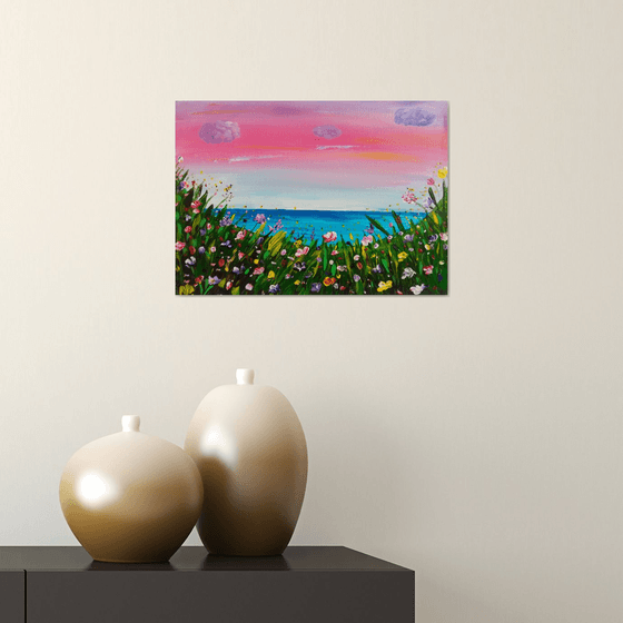 WORLD AROUND, small art, sea, sky, original acrylic painting