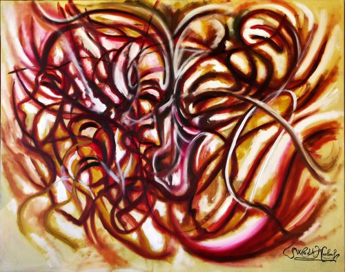 CONFRONTATION - Dynamical Abstract - Illusionistic figures - Face combination - Big size Oil on canvas (100×80cm) by Wadih Maalouf