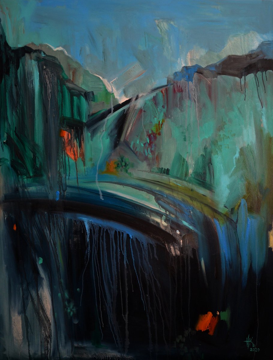 Expressive Abstract Oil Painting By Zhanna Kondratenko, 35 X 47", Escape, Original Artwork