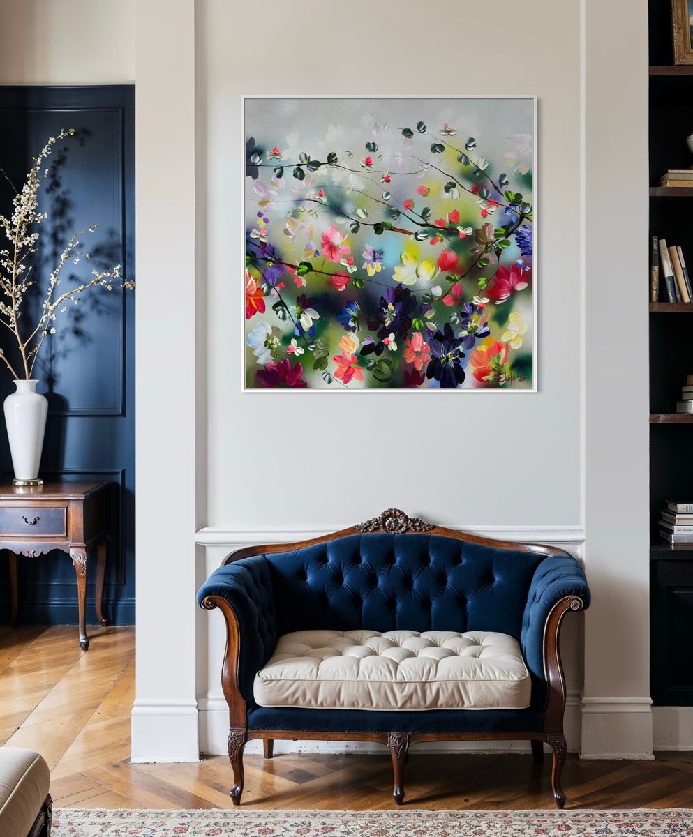 Expressive Botanical Acrylic Painting By Anastassia Skopp, 35 X 35, Kaori Vii, Original Artwork