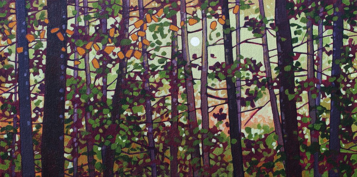 Impressionistic Landscape Acrylic Painting By Sage Mountain Studio, 36 X 18", Light Through The Woods, Original Artwork