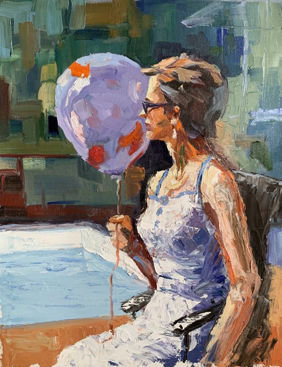 Woman with air balloon.