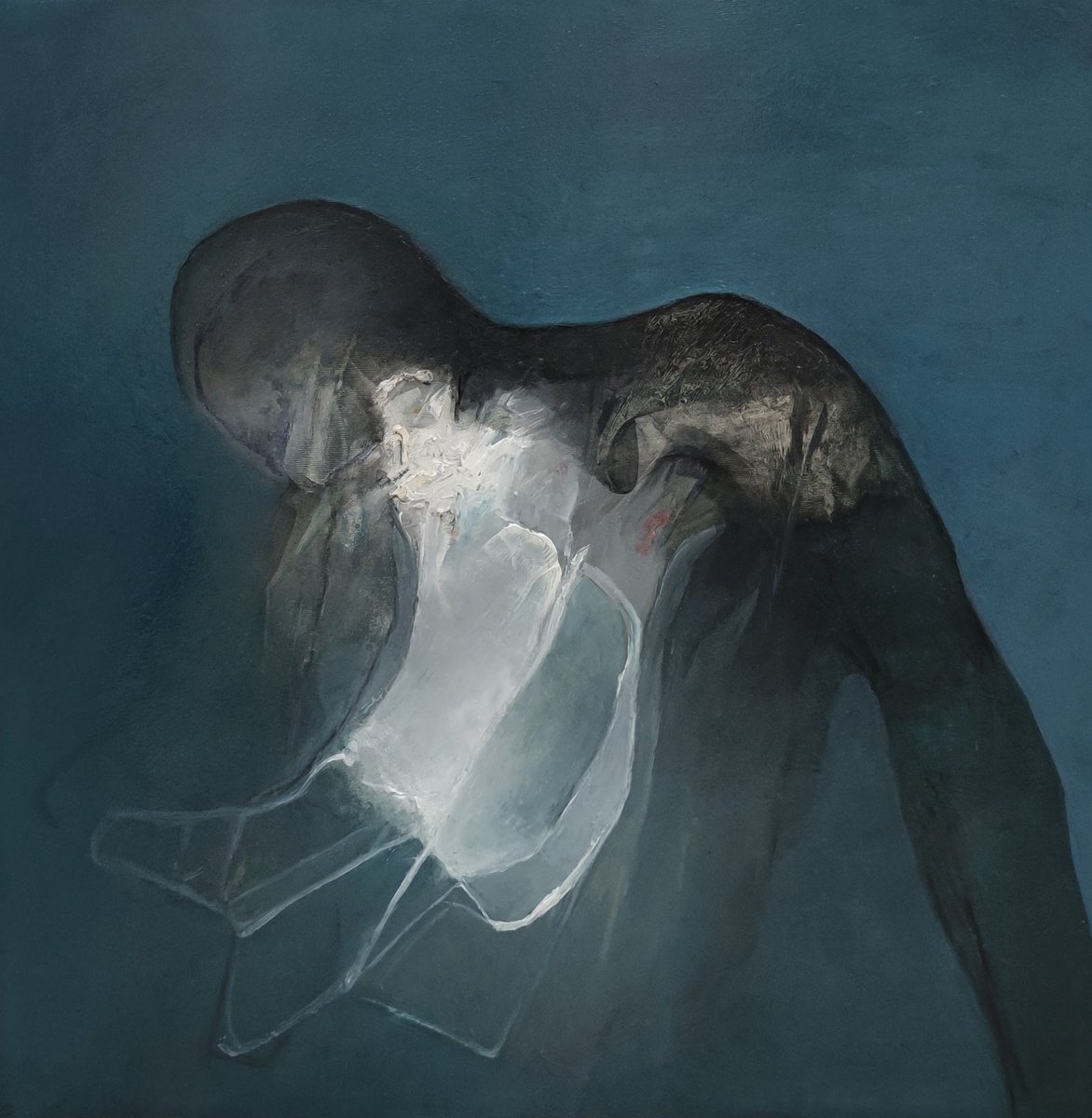 Abstract Portrait Oil Painting By Mladen Ilic, 28 X 28", Uncut, Original Artwork