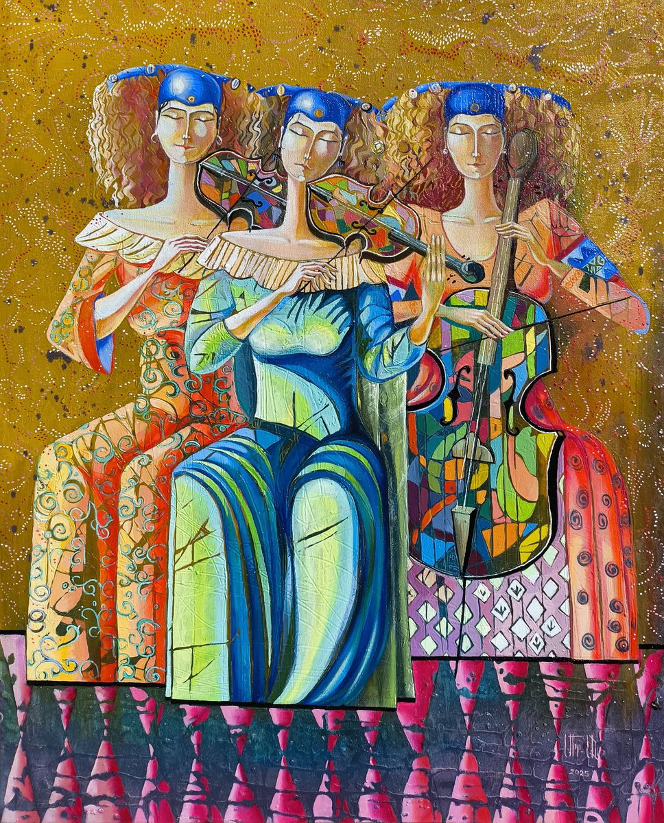 Abstract Portrait Oil Painting By Anahit Mirijanyan, 24 X 31, Serenade Of Unity, Original Artwork