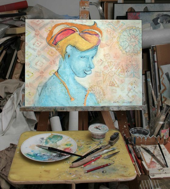 Portrait of lady in turban