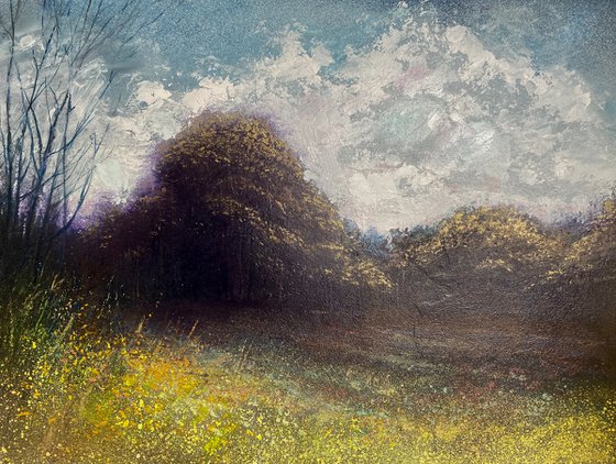 'The Yellow Meadow' Spring, Summer Landscape Oil Painting