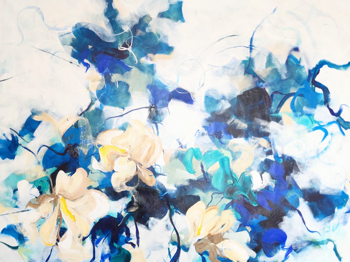 Abstract Acrylic Painting By Cristian Cuevas, 61 X 48, Lirios Y Azucenas, Original Artwork