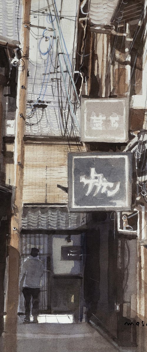 Retro Kyoto alleyway / watercolor sketch by Masato Watanabe