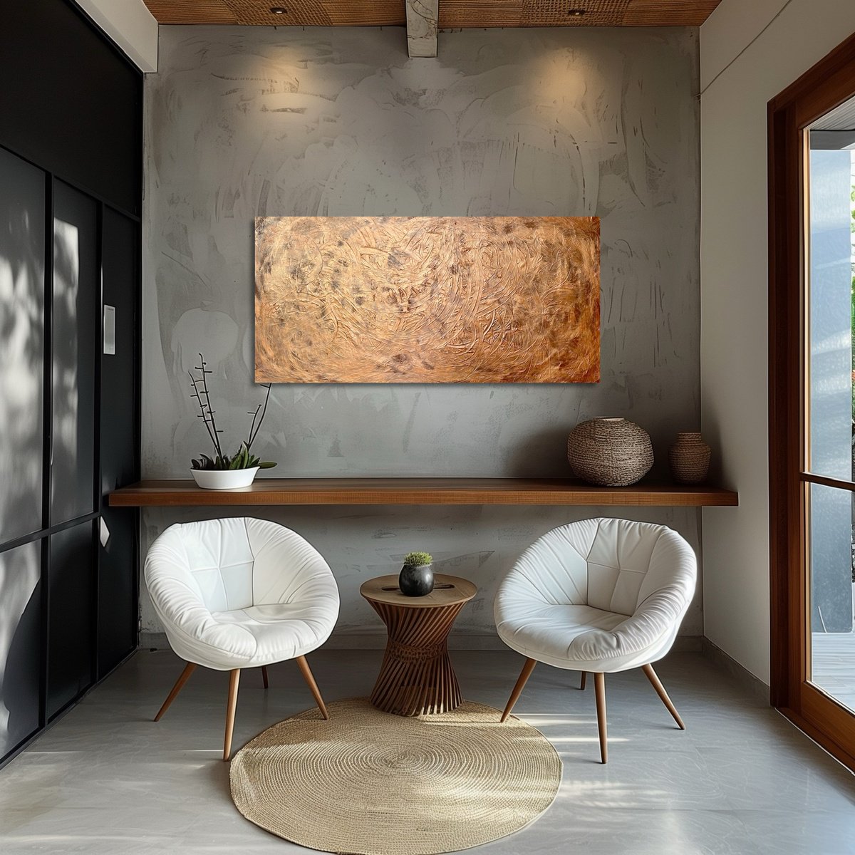 Abstract Acrylic Painting By Exclusive Arts, 47 X 24, Redgold 120X60, Original Artwork