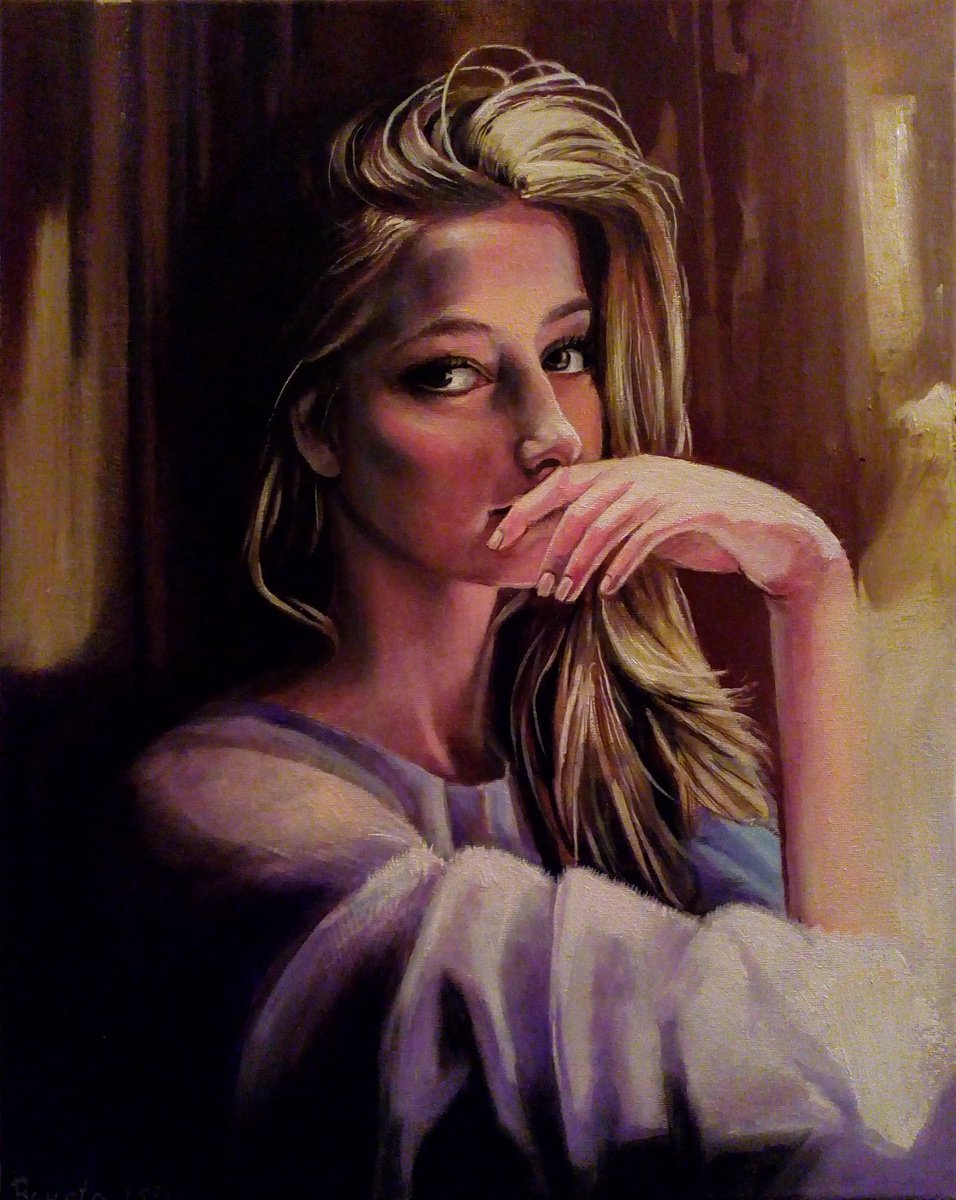 Photorealistic Portrait Oil Painting By Reneta Isin, 16 X 20", " Killing Charm ", Original Artwork