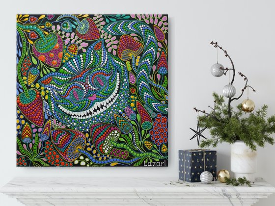 Cheshire cat with mushrooms