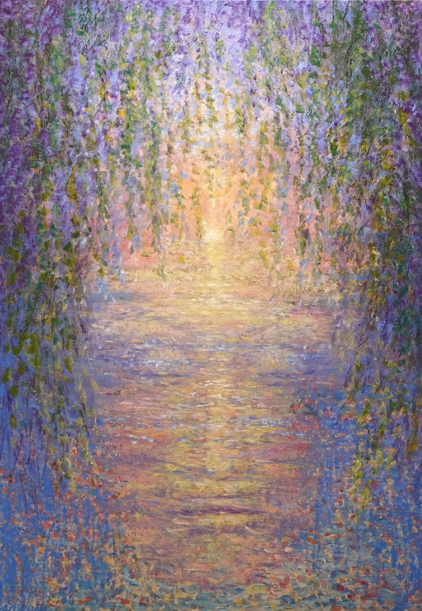 Surrealistic Landscape Oil Painting By Anastasia Woron, 28 X 39, Sunset, Nature