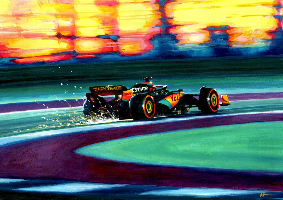 Impressionistic Transport Acrylic Painting By Alex Stutchbury, 18 X 25, Oscar Piastri - 2023 Qatar Gp, Original Artwork