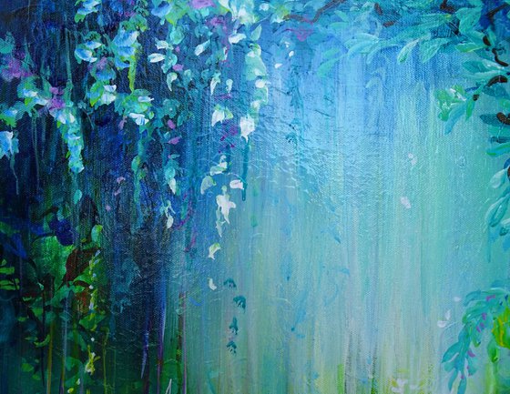 TROPICAL RAINFOREST II. Orchid Flowers Acrylic Square Painting on Canvas