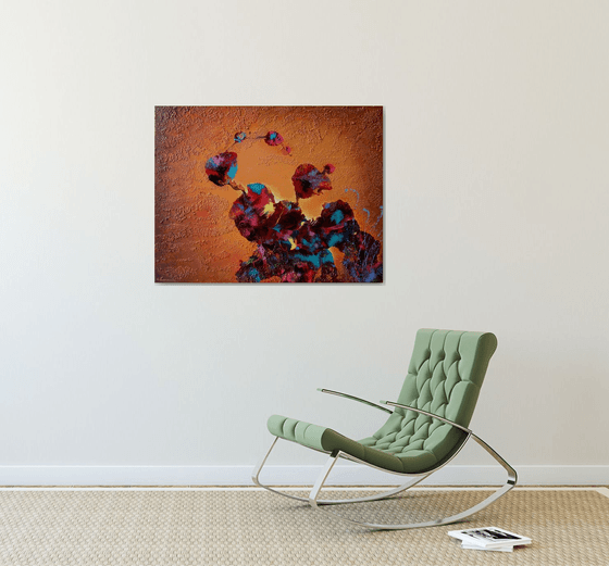 "Flowers at Sunset" Floral Abstract Painting 70 x 90 cm