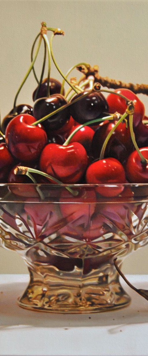 Still life with cherries III , Original oil on canvas painting by Valeri Tsvetkov