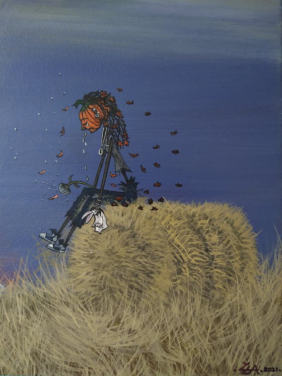 Scarecrow parting. Original acrylic painting by Zoe Adams.