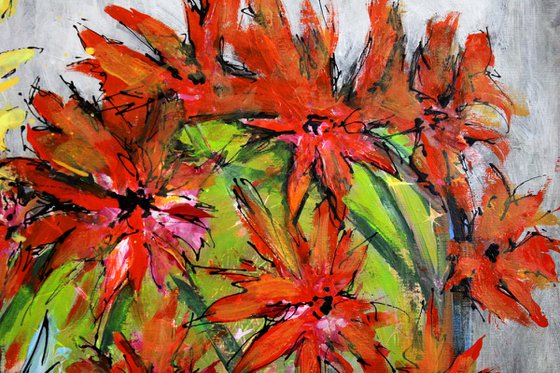 Prickly Days - Large original abstract floral painting