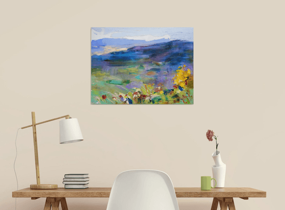 Fall landscape Mountains Ukrainian Carpathian. Original oil painting