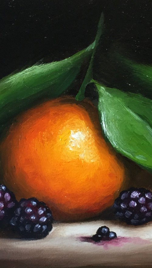 Clementine with blackberries still life by Jane Palmer Art