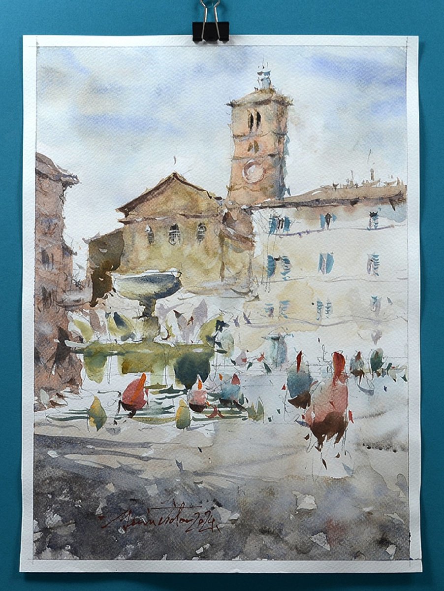 Impressionistic Cityscapes Watercolour By Marin Victor, 9 X 14", Rome, Trastevere, Watercolor., Original Artwork