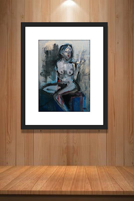 NUDE FEMALE SEATED, ABSTRACT IMPRESSIONISM.