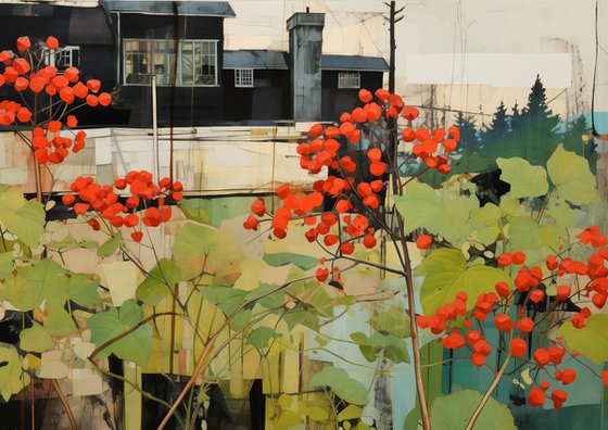 Red viburnum on a green glade #4