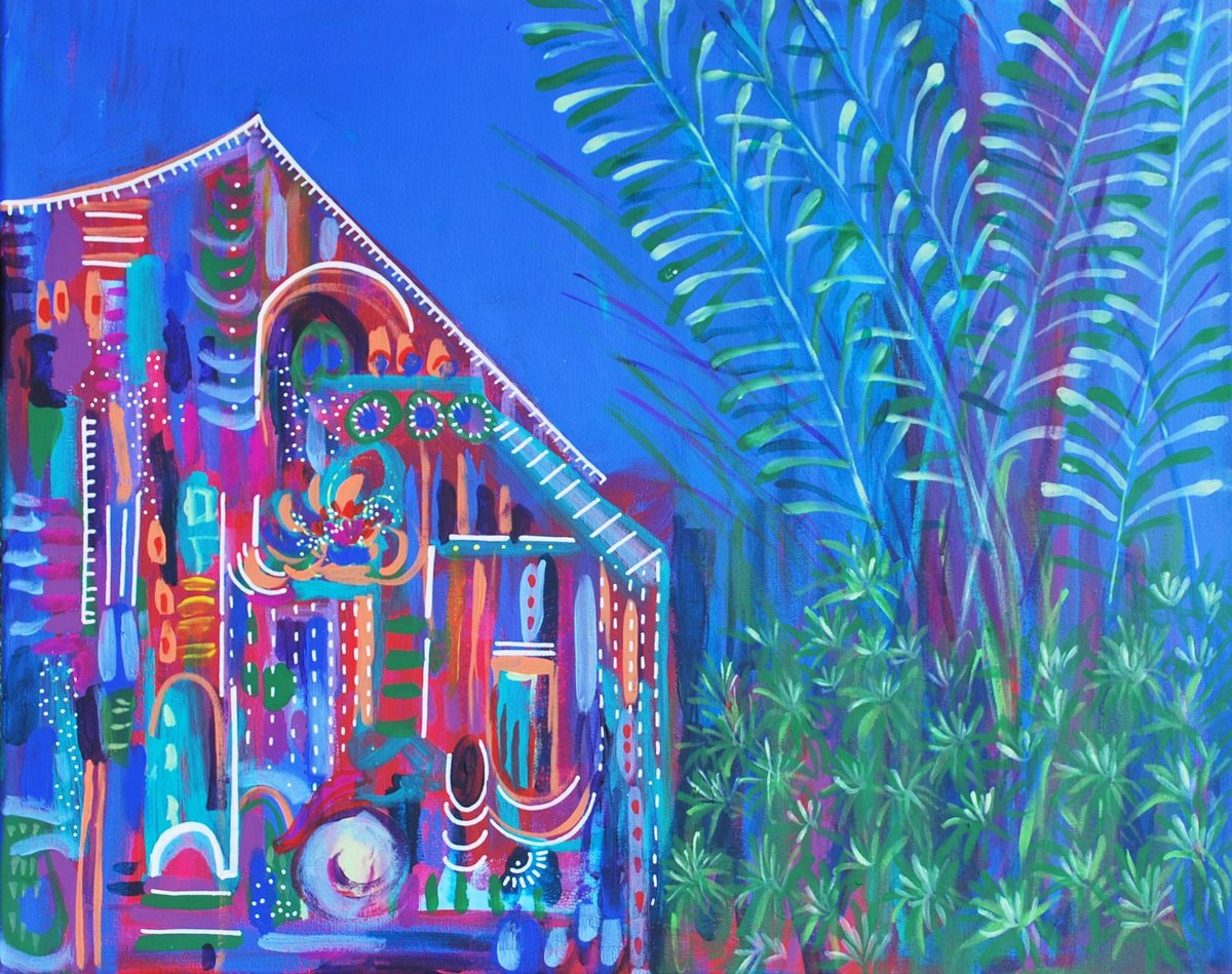 Abstract Cityscapes Acrylic Painting By Aasiri Wickremage, 24 X 20, House With A Verandah, Original Artwork