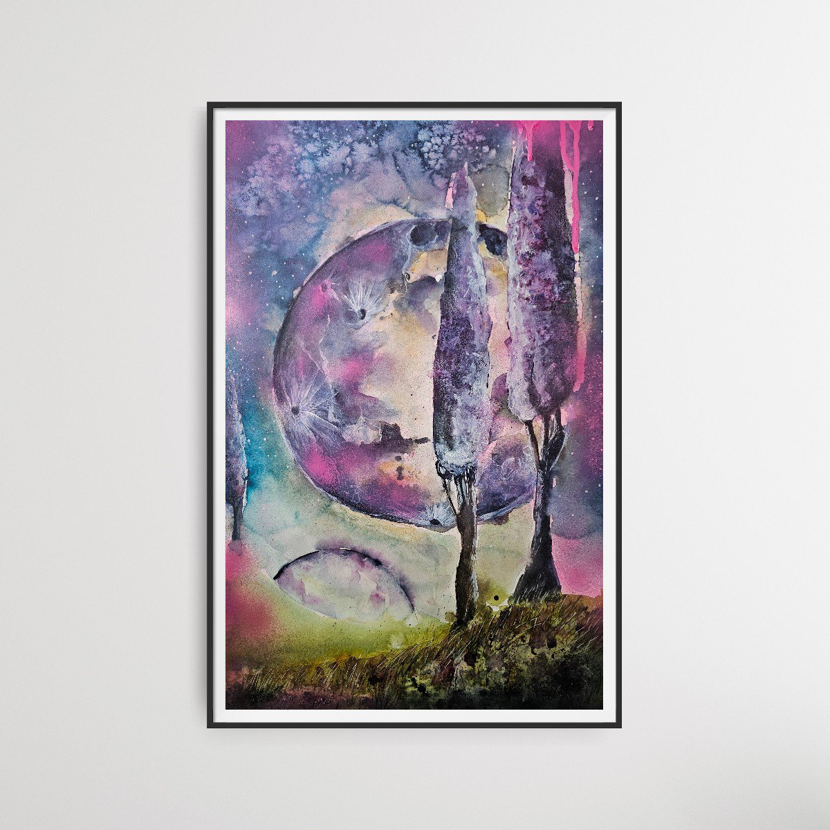 Impressionistic Landscape Watercolour By Evgenia Smirnova, 15 X 22, Purple Night, Original Artwork