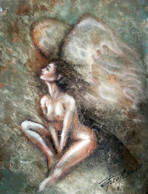 "Angel l"Original mixed media painting on Fabriano paper 30x40x0,1 cm.