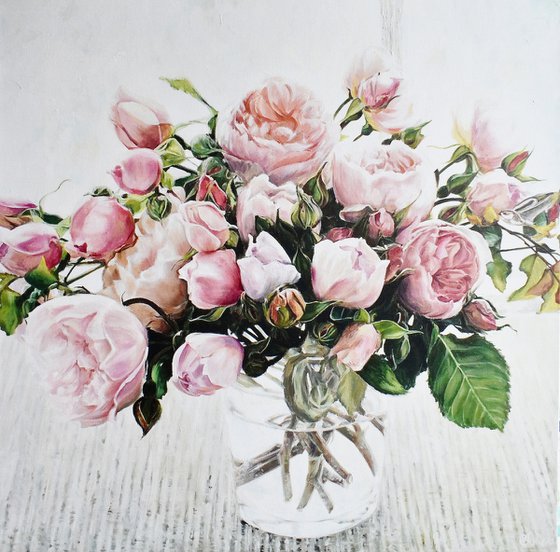 Oil painting "Peony roses in a jar" 80 * 80 cm by Ivlieva Irina