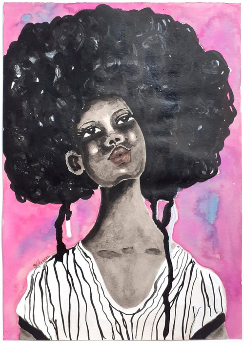 'Sensational' Original Ink & Watercolour Artwork Approx. 8.3" x 11.7" | Black Art by Stacey-Ann Cole
