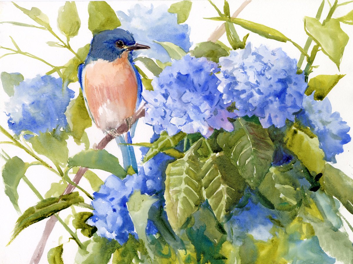 BLuebird and Hydrangea by Suren Nersisyan