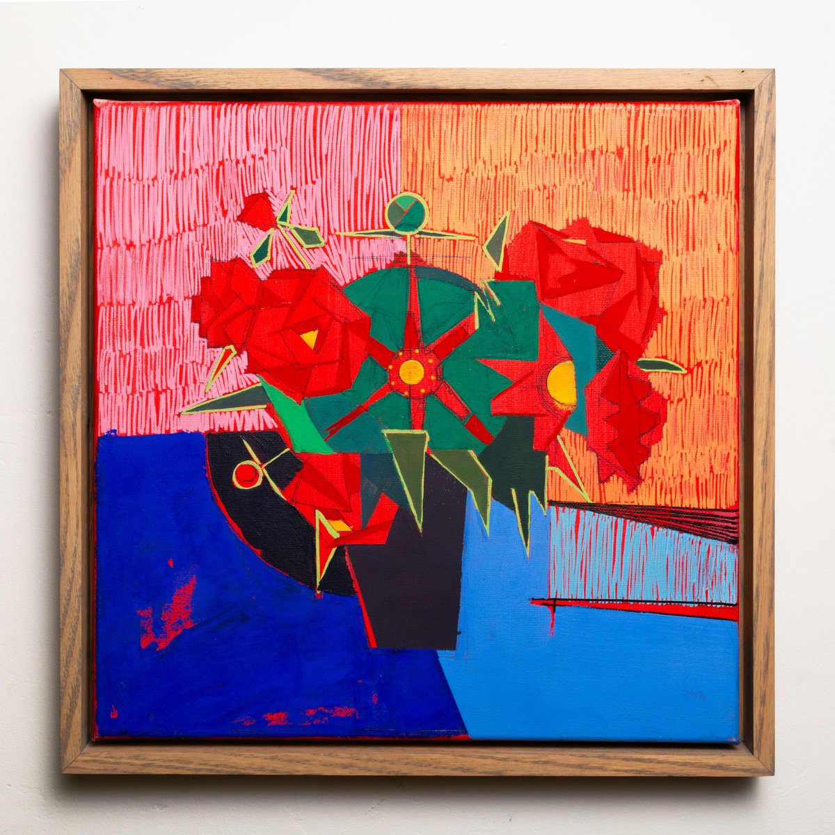 Botanical Oil Painting By Bohdan Katolyk, 13 X 13, Clockwork Flowers, Original Artwork