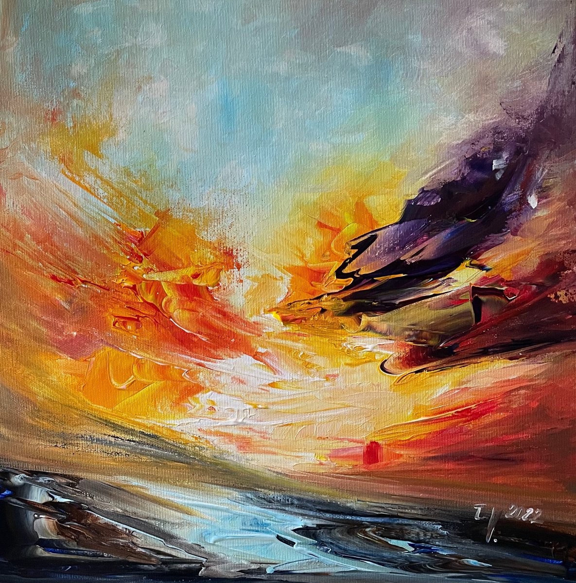 Abstract Landscape Acrylic Painting By Timea Valsami, 16 X 16", Changing Season, Original Artwork