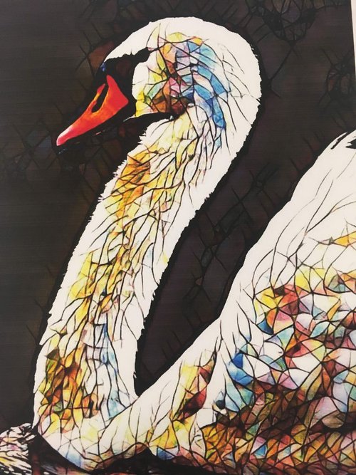 'Swim, Swan, Swim' - a Crushed glass painting by Tony Roberts
