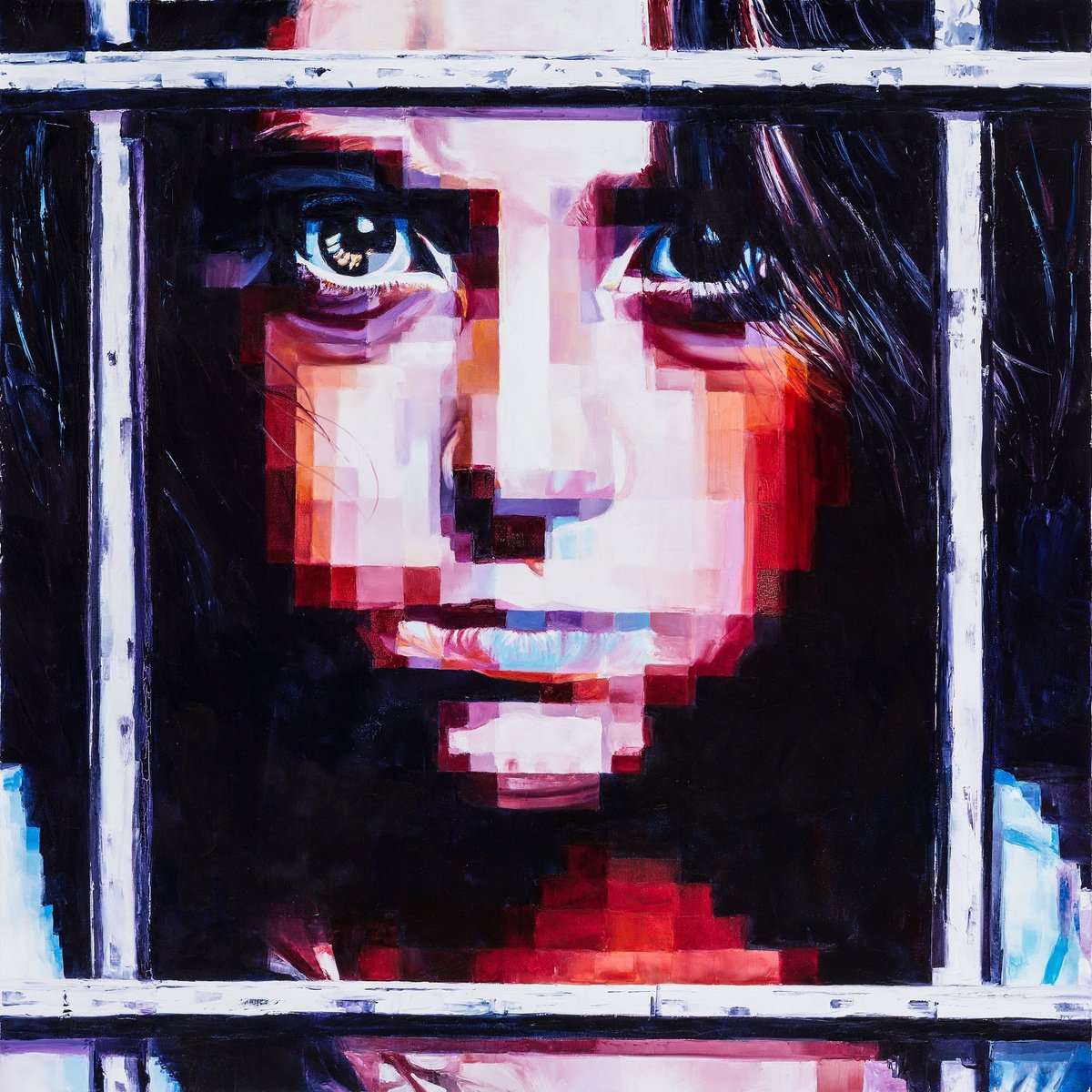 Urban And Pop Portrait Oil Painting By Assunta Cassa, 39 X 39, Why?, Original Artwork