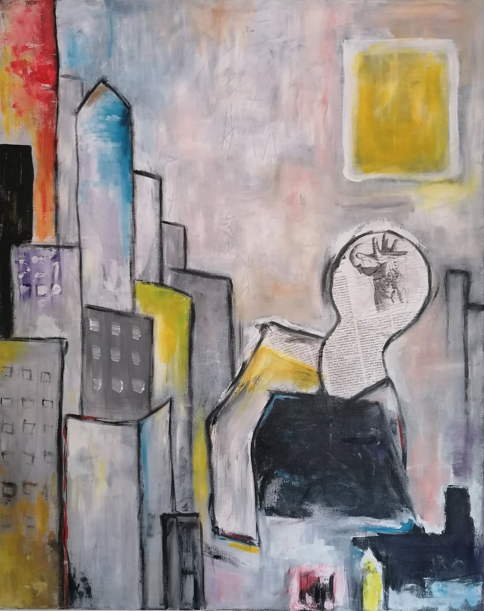 Impressionistic Cityscapes Acrylic Painting By Nelaart, 31 X 39", Modern Man, Original Artwork