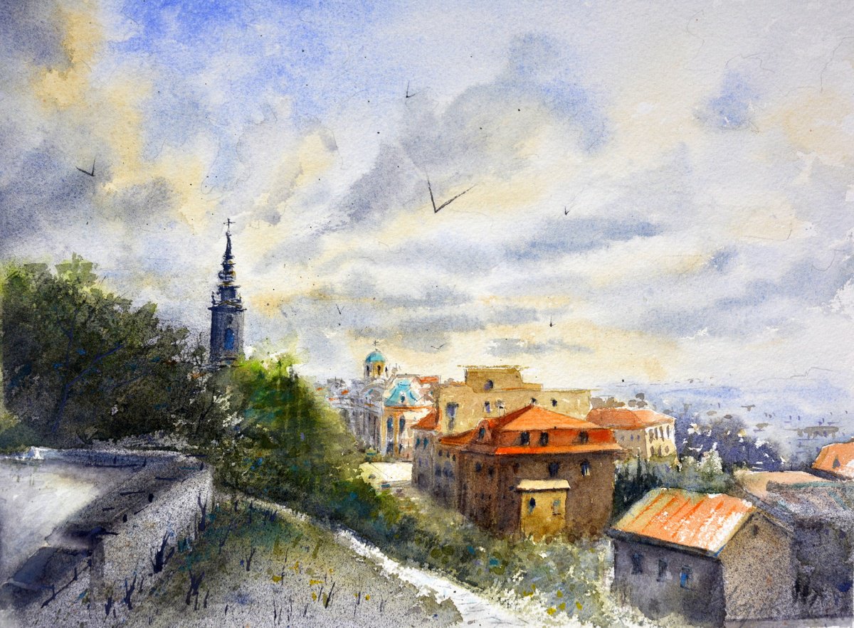 Nebo nad Sava-malom Beograd 25x36 cm 2022 by Nenad Kojic watercolorist