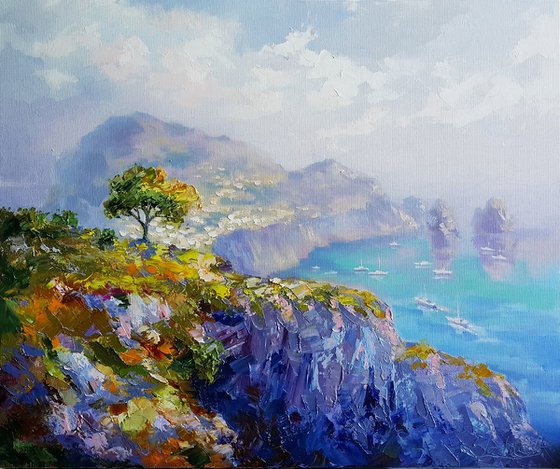 Painting Capri Faraglioni Rocks - italian landscape original oil art