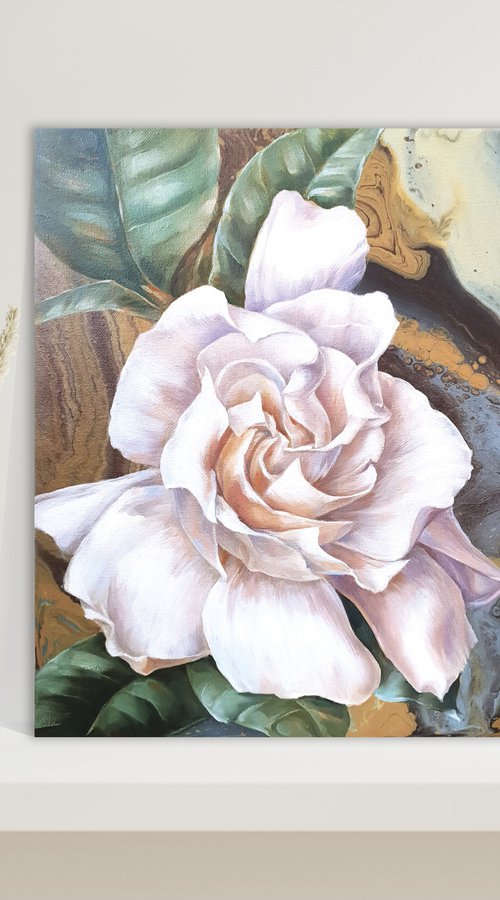 GARDENIA -  oil painting, delicate flowers, gift idea by Elena Smurova