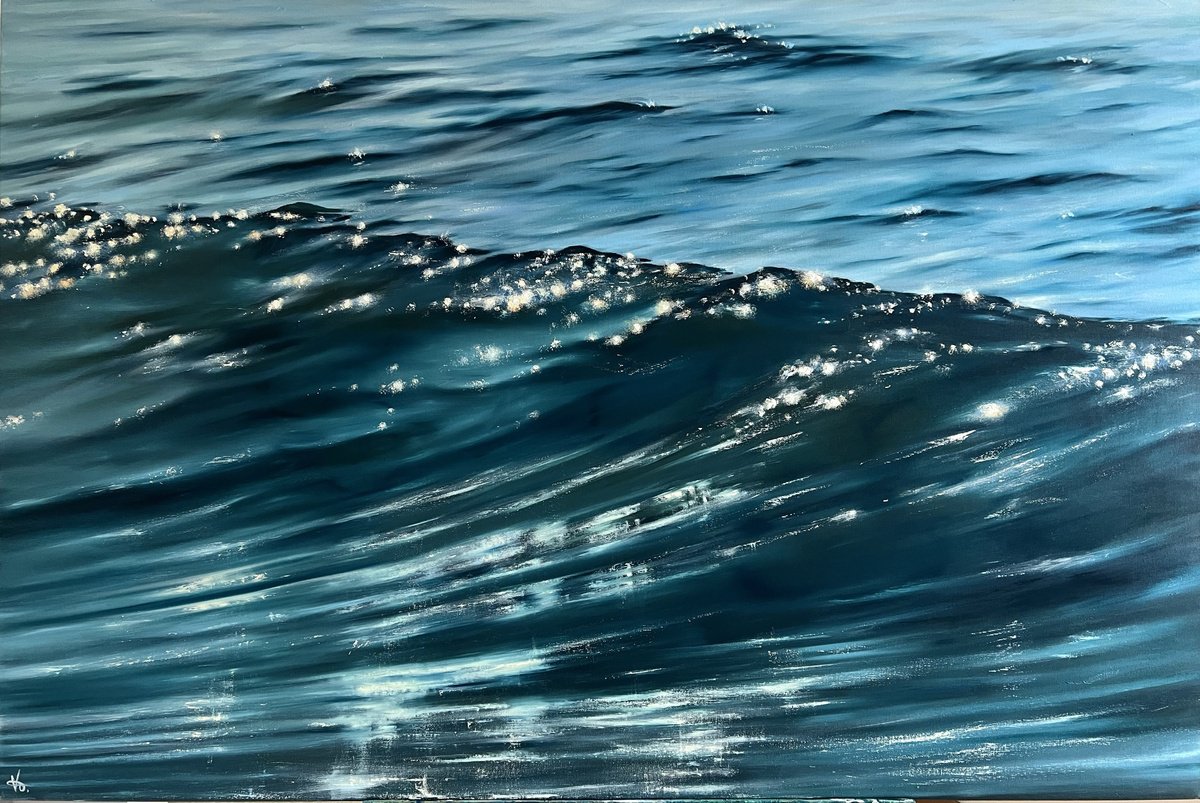 Photorealistic Landscape Oil Painting By Valeria Ocean, 47 X 31", Ephemeral Ripples, Original Artwork