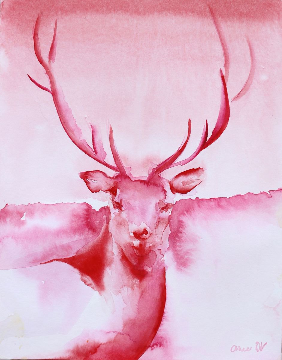 Stag painting - Elk in Red and Rose - � by Aimee Del Valle