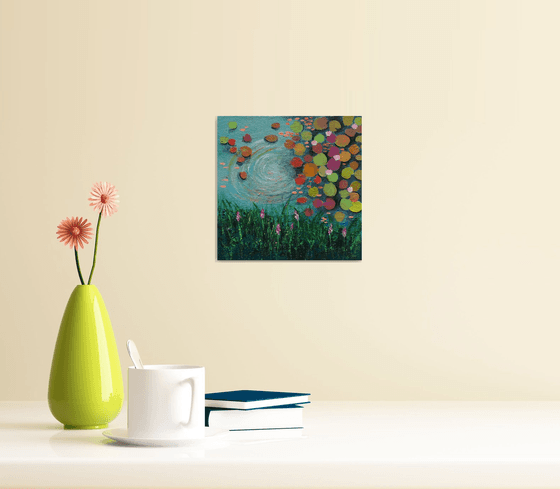 Water lily pond with ripples -2 !! Small Painting !! Mini Painting !!